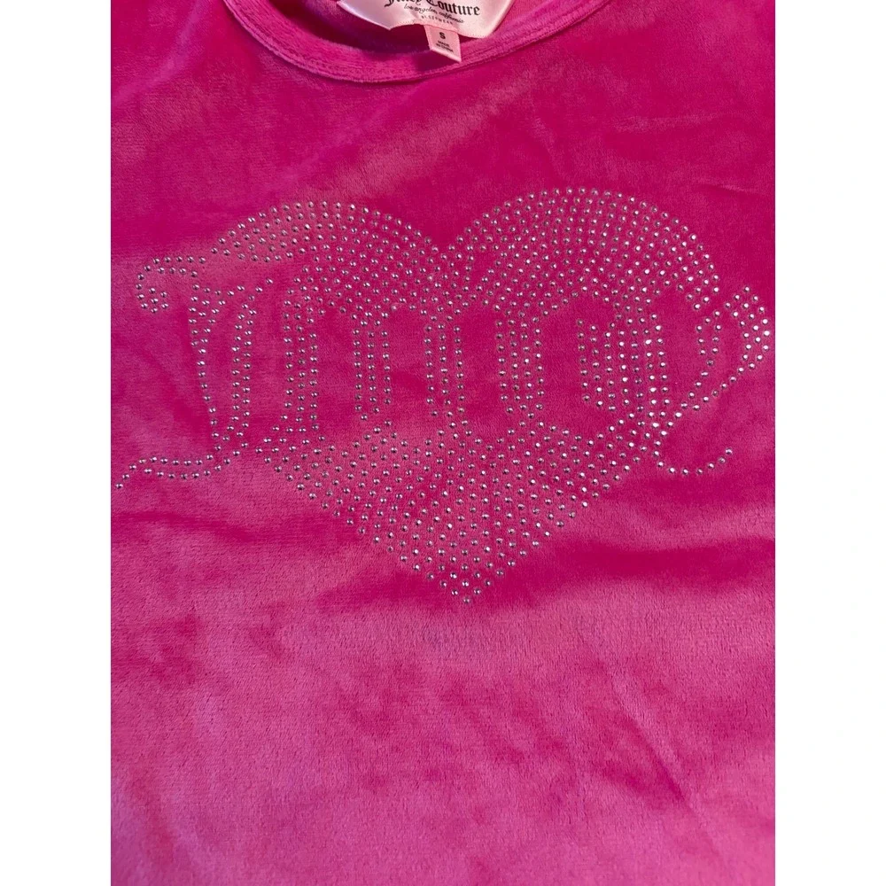 Juicy Couture Womens Hot Pink Velour Rhinestone Heart Pajama Lounge Set‎ Small